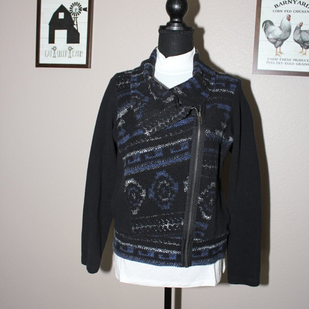 Anthropologie Dolan T-Shirt Womens Moto Style Sweater Jacket Boucle Aztek Size L